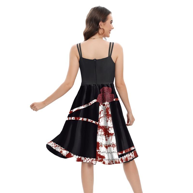 Хэллоуинское окровавленное платье миди ужасов летнее женское платье на бретелях с цифровой печатью юбка-триллер