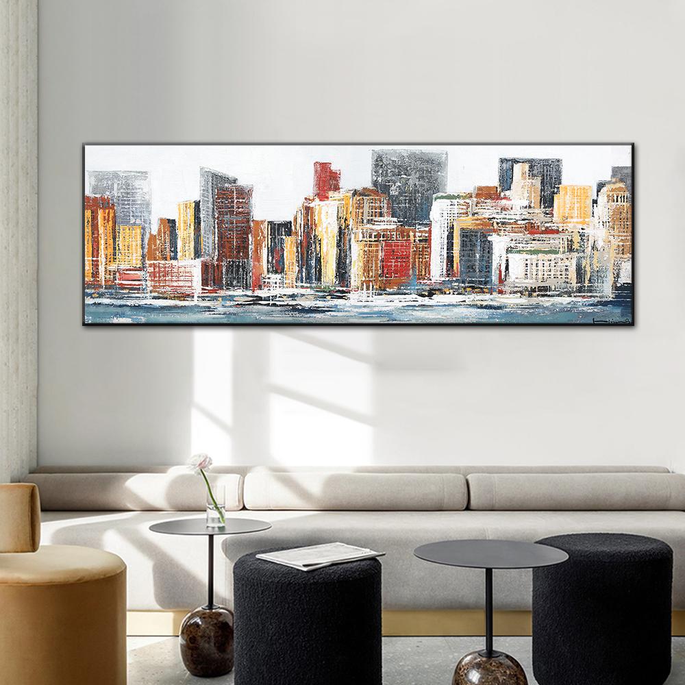 Современное абстрактное здание, картина маслом, постер и принт, пейзаж, настенное искусство, оригинальная картина на холсте, картина для декора гостиной