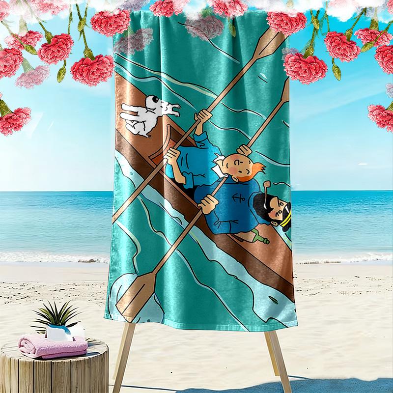 The Adventures of Tintin2 Print Beach Towel, Large Soft Quick Dry Towel for Beach Camping Swimming