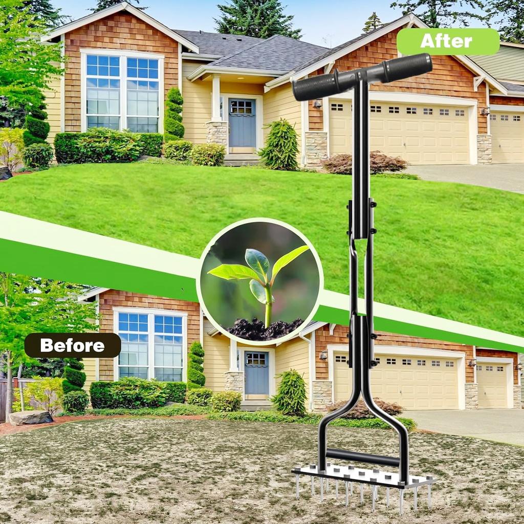 Ручной инструмент-аэратор для газона с 15 железными шипами 2-в-1 инструмент для аэрации почвы для аэратора воздуха для газона, сада и инструмент для очистки