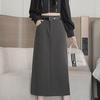 Small Gray A-Line Skirt for Women - Workwear, High-Waist, Split Hip-Wrap, Autumn/Winter 2024