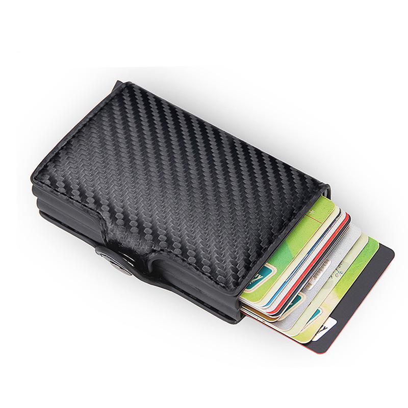 Men's Carbon Fiber RFID Anti-Theft Double Layer Metal Card Holder Wallet