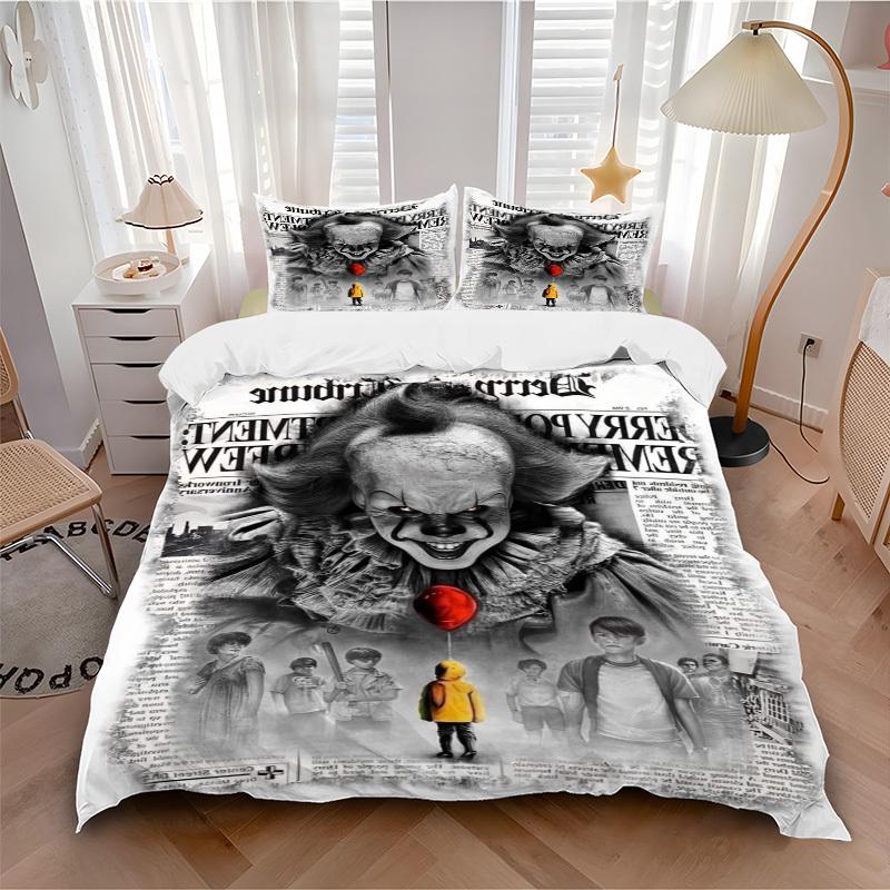 3pcs Clown Horror Movie Poster Duvet Cover Set for Bedroom - Includes 1 Duvet Cover and 2 Pillowcases (Core Not Included) yy251015210