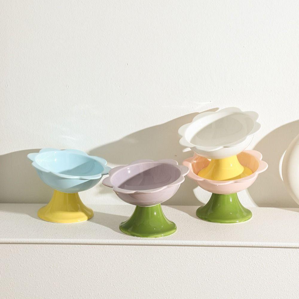 With Flower Design Cat Bowl Ceramic Dog Food Feeding Basin Pet High Foot Bowl  Kitten Puppy