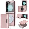 2 In 1 Leather Case For Samsung Galaxy Z Flip 7 6 5 4 3 Flip7 Flip6 Cards Slots Kickstand Wireless Charging Magnetic Phone Cover