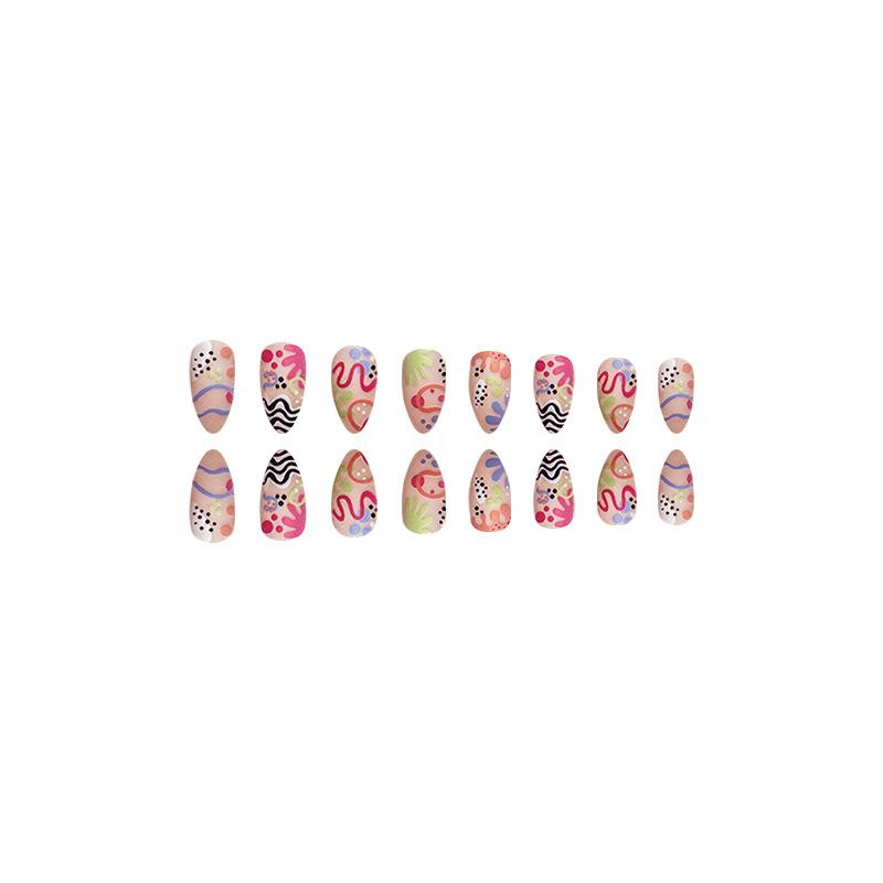 24 шт. накладных ногтей Sweet Cool Hot Girl Almond Nail Stripe Flower French Manicure Frosted Fashion Style Wearable Manicure Tablets
