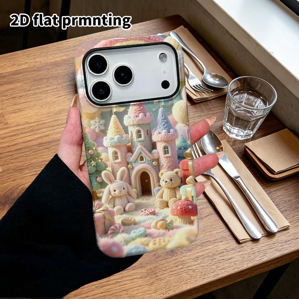 Phone Case: 2D flat design suitable for iPhone 18, 17, 16, 15, 14, 13 Pro protective case, rainbow plush castle, perfect Christmas and Halloween holid