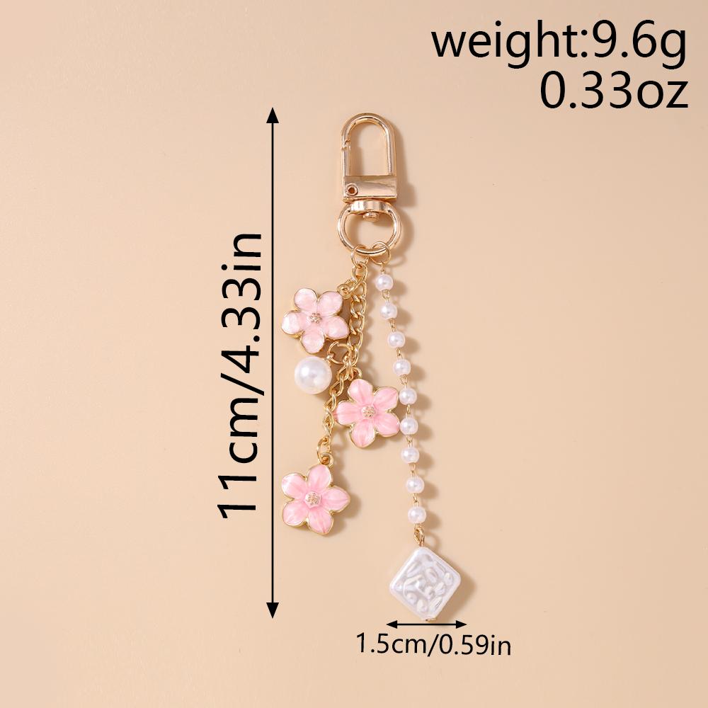 Мода Эмаль Цветок Брелок Женский Девушки Жемчуг Кольцо для Ключей Подвеска для Сумки DIY Брелок Ювелирное Изделие Подарок