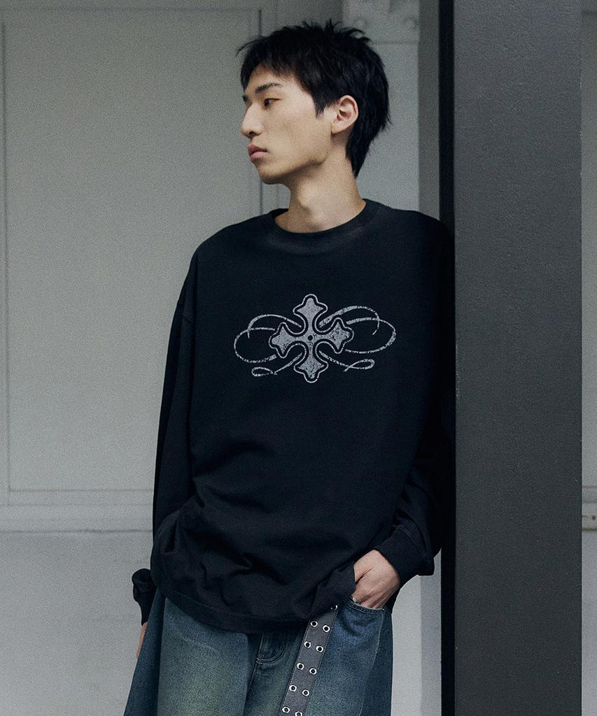 MAISON MINED Кельтский Крест С Длинным Рукавом Стирка Черный
