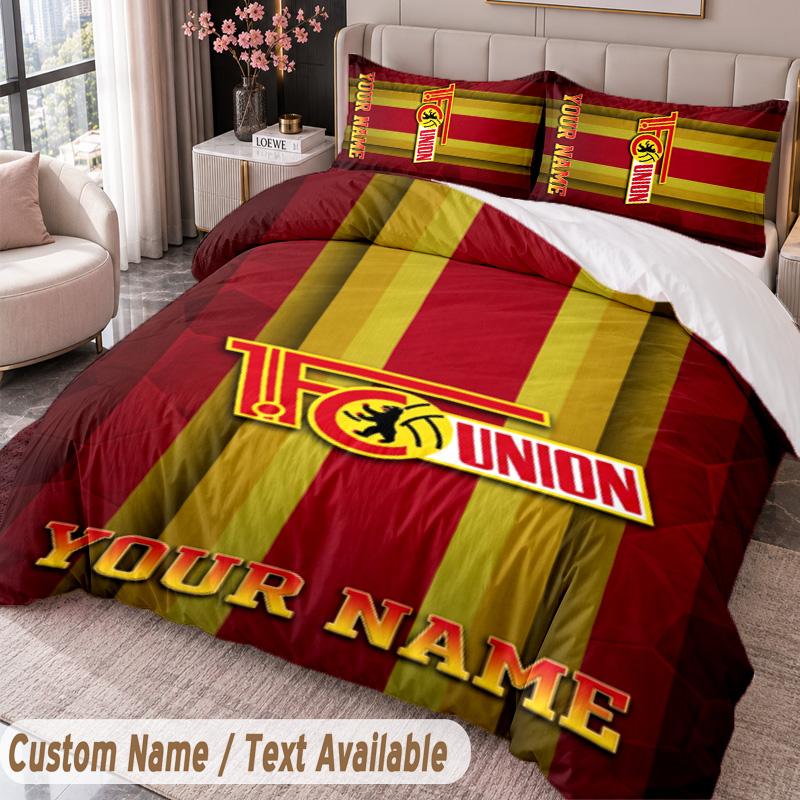 Union Berlin FC Printed Bedding Set Custom Name Text 1 Duvet Cover 2 Pillowcases For Bedroom