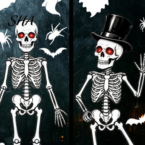 Easy Peel Glass Decal 3Pcs Halloween Skeleton Stickers, Waterproof PVC Window Clings, Static Decals, Wear-resistant Cling Removable Stickers for Home