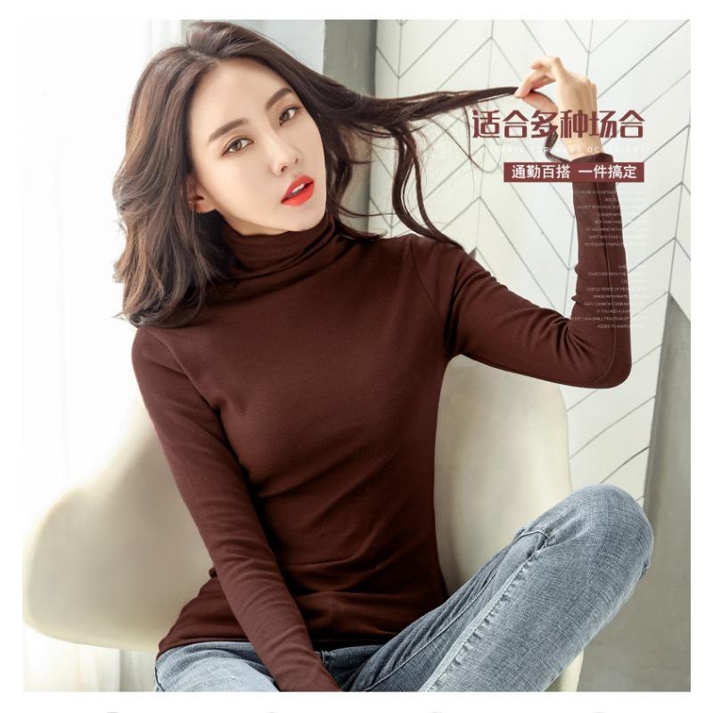 Women S Long Sleeve High Neck Fleece Lined Solid Slim Fit Basic T Shirt