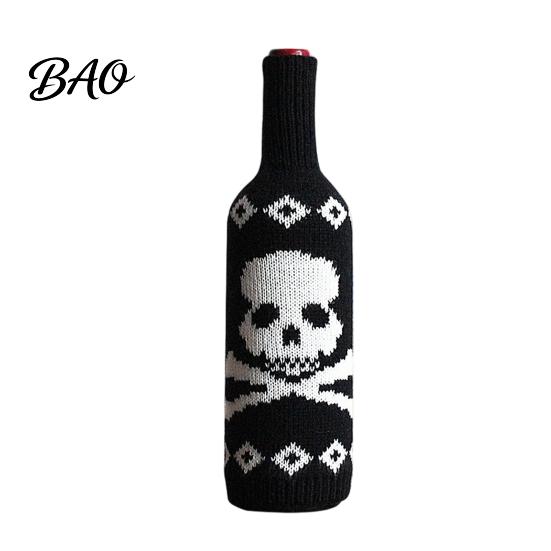 Wine Bottle Protector for Halloween Sweater, Reusable Knitted Champagne Cover, Pumpkin Skull Decorative Cover Spider Pattern Sleeve Decoration Dining