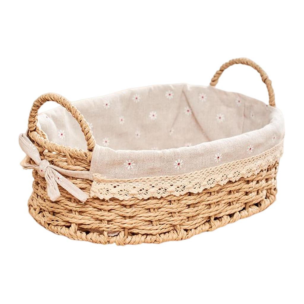 Woven Storage Baskets Handwoven Kitchen Organizer Cosmetic Box for Vegetables Breakfast Bread Bedroom Home Decorative