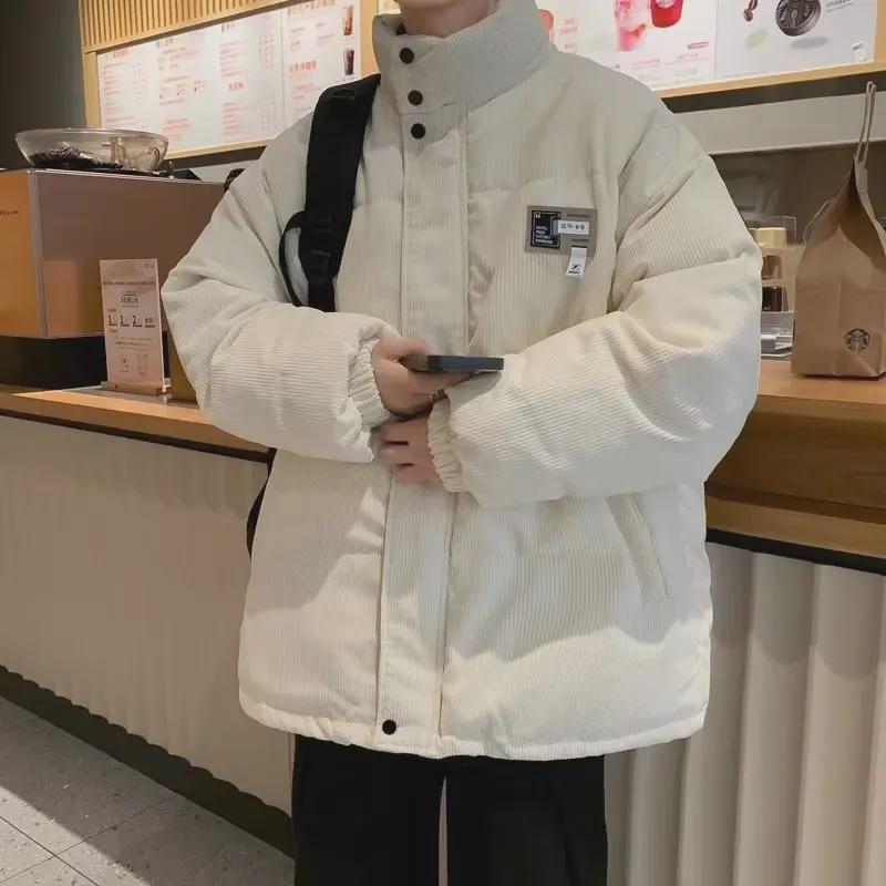 Унисекс вельветовая куртка с воротником-стойкой из плотного хлопка - модное зимнее пальто для пар