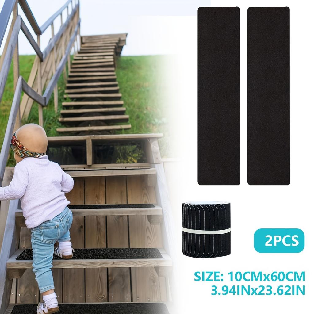 Black Pre-Cut Anti-Slip Tape Stair Treads Waterproof Heavy-Duty Outdoor Stickers for Safety
