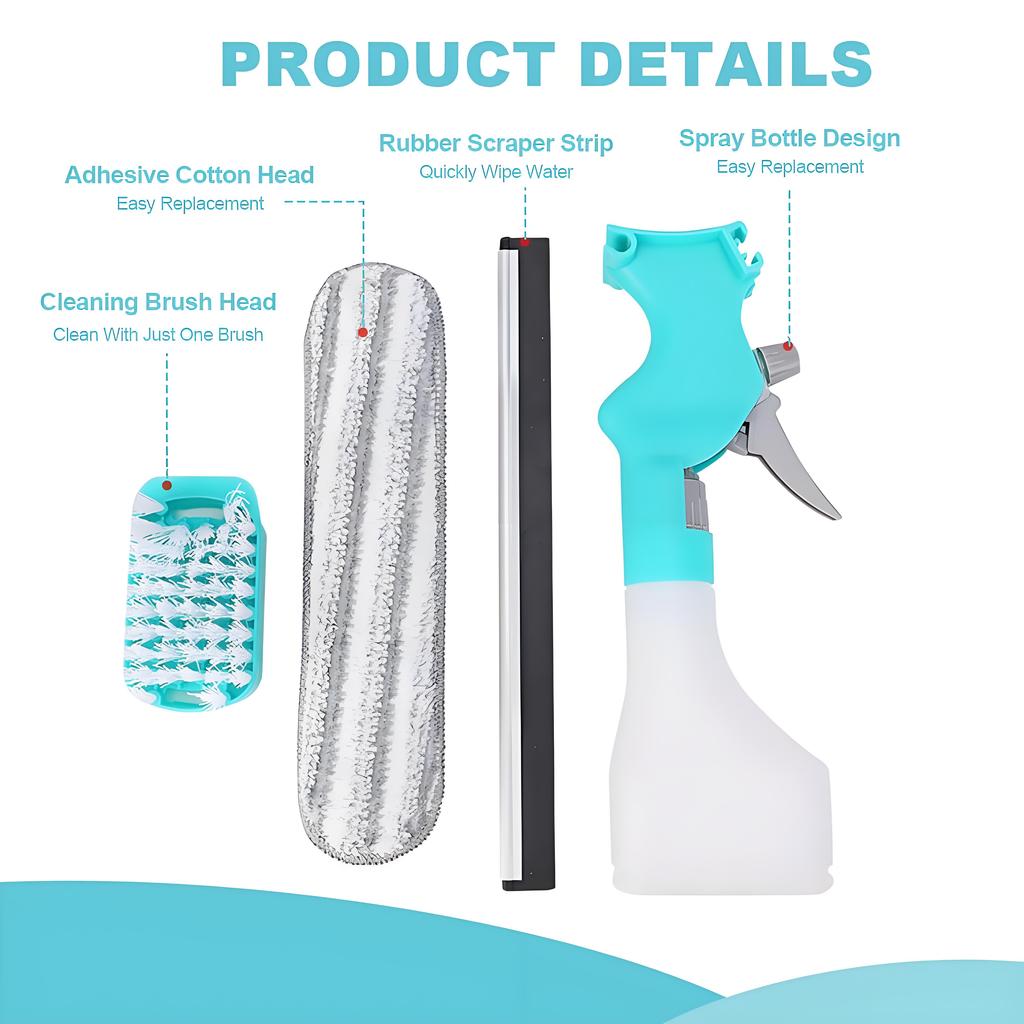 Инструмент для мытья окон «все в одном» без разводов | Встроенный распылитель для стекла/зеркал/плитки | Профессиональное качество для использования в помещении и на улице