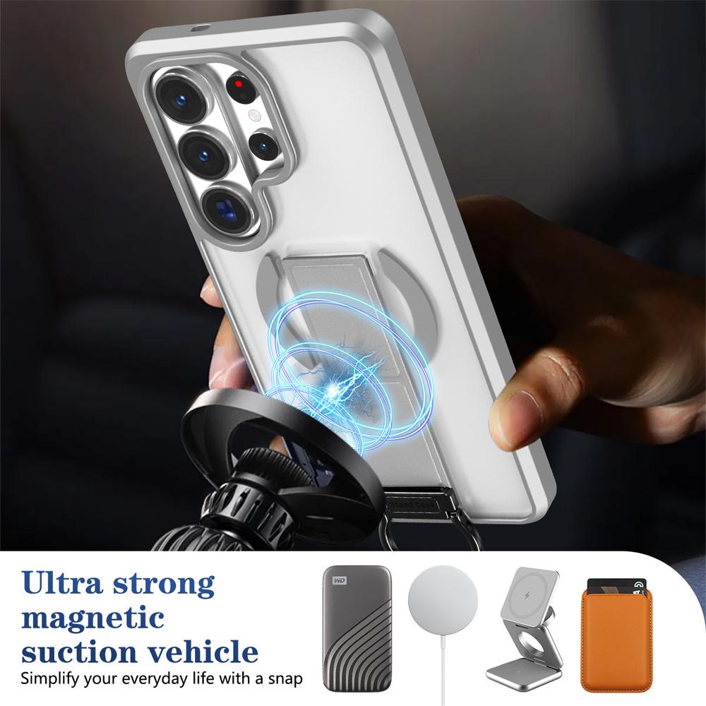 Magnet Folding Magnetic Stand Phone Case For Samsung S26 S24 S25 Ultra S23 Plus For Magsafe Frosted Slim PC Translucent Cover