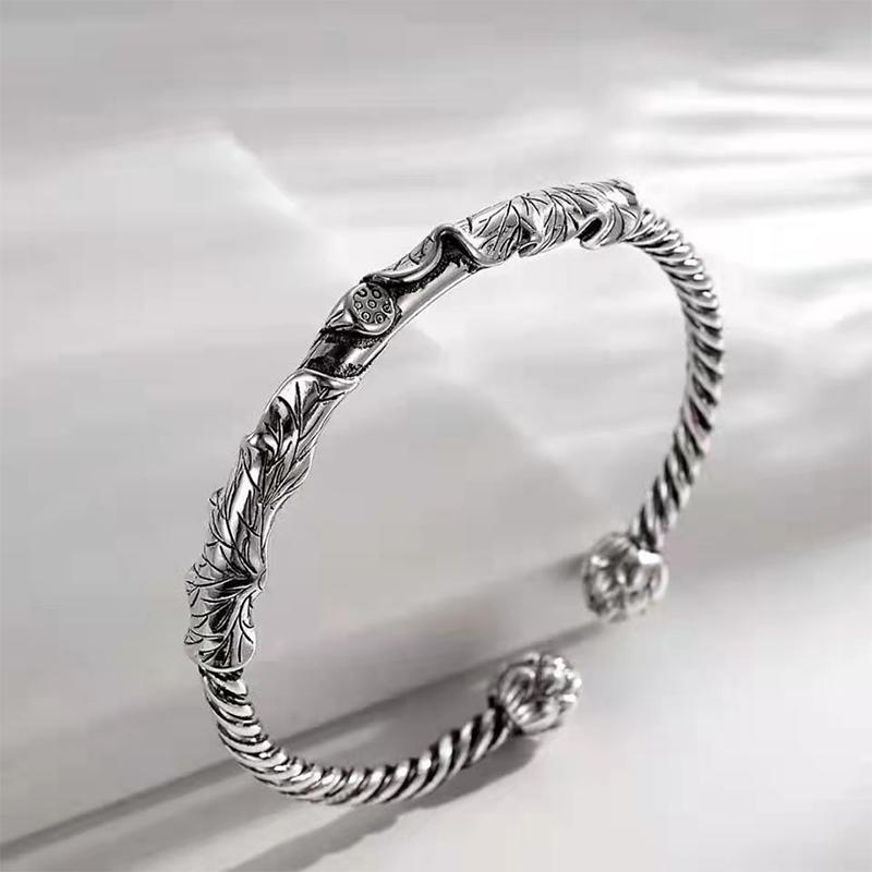 ANENJERY Браслеты-манжеты со скульптурой лотоса и браслеты для женщин и мужчин, винтажные тайские серебряные ювелирные изделия, оптовая продажа