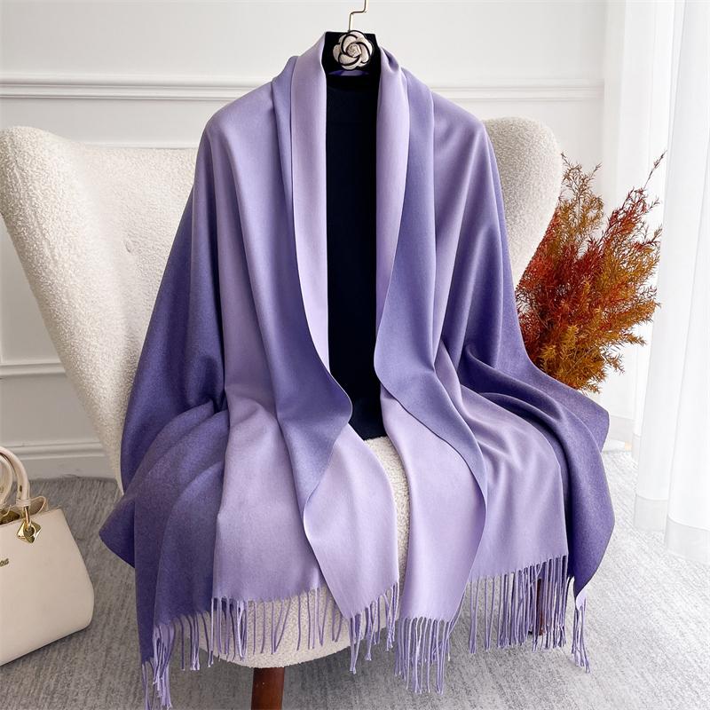 Winter Women Scarves Long Warm Gradient Imitaion Cashmere Hijab Solid Lady Shawl Wrap Female Pashmina Bandana Head Scarf