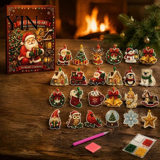 DIY Holiday Craft Kits for Adults Christmas Ornament Advent Calendar, Faux Diamond Art Kit, Relaxing Projects Home Sparkling Hanging Ornaments