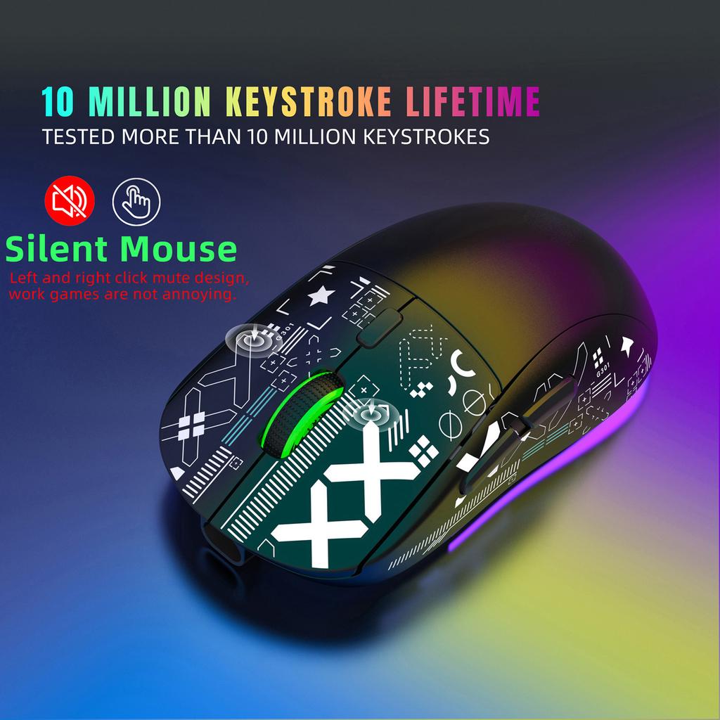Hxsj T90 2.4G Беспроводная Механическая Мышь RGB Игровая Мышь Эргономичный Дизайн 10 Миллионов Нажатий 3600 Скоростей 6