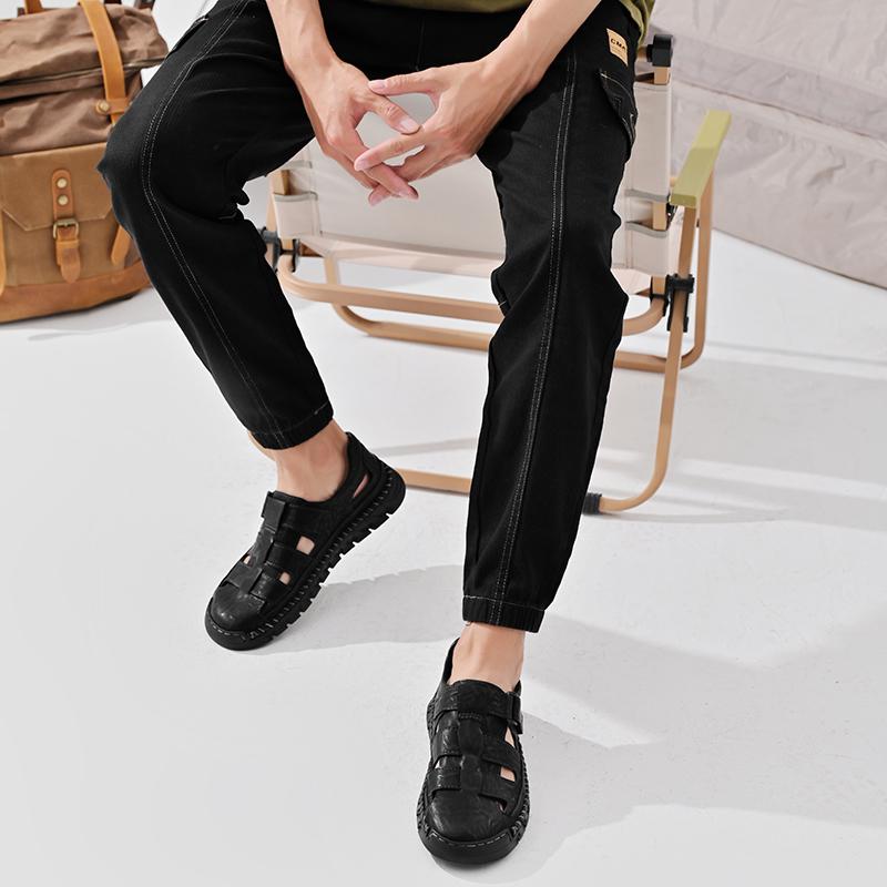 Mens Sport Sandals Breathable Outdoor Fisherman Shoes Adjustable Closed Toe Summer Leather Loafters