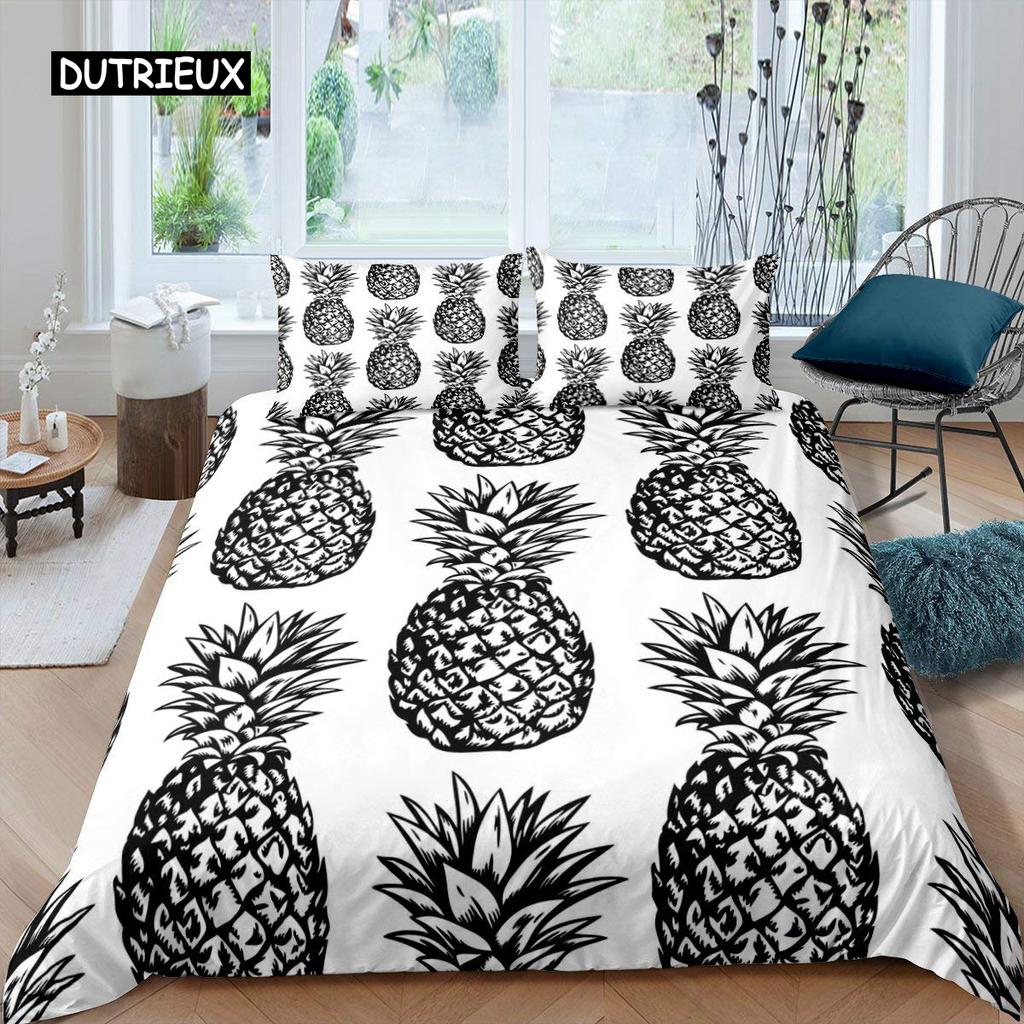 Комплект постельного белья с рисунком ананаса, размер King, желтый, геометрический, с рисунком ананаса, наволочка с принтом фруктов и морем