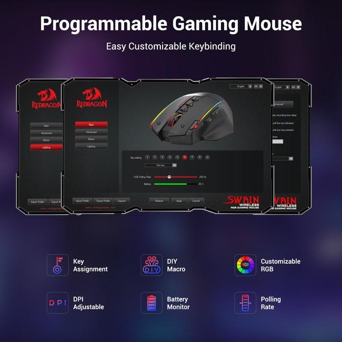 Беспроводная игровая мышь Redragon M915WL, 16000 DPI, черная.