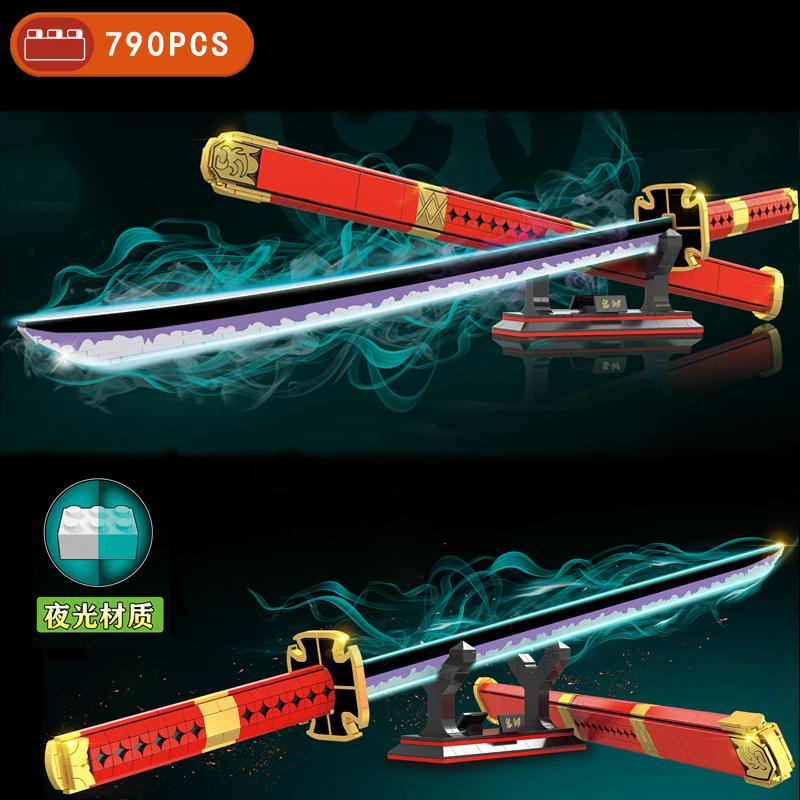 Demon Slayer Onemoc Piece Katana Luminous Sword Building Blocks Diy Model Educational Toy Assembly Weapon Toy Brick For Children