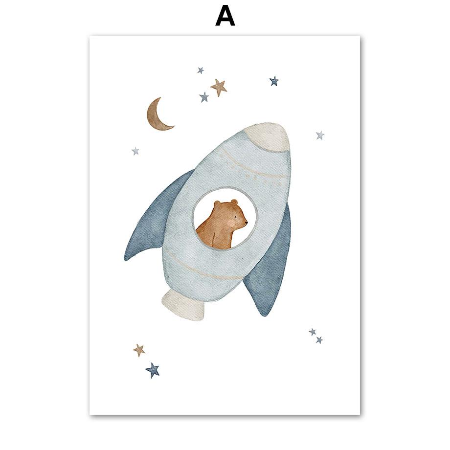 Boho Space Rocket Bear Rabbit Hedgehog Bee Flowers Nursery Posters Wall Art Print Canvas Painting Baby Kids Room Home ation