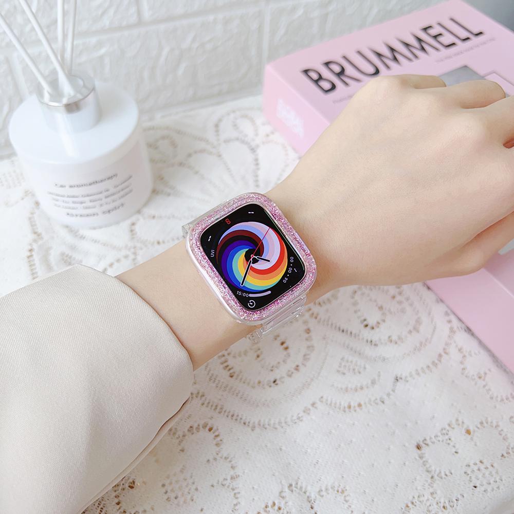 Прозрачный чехол LGlitter для Apple Watch Series 8 7 5 6 SE Ultra Блестящий бампер Защитная крышка для IWatch 41мм 45 49мм 44мм 40мм 42 38мм