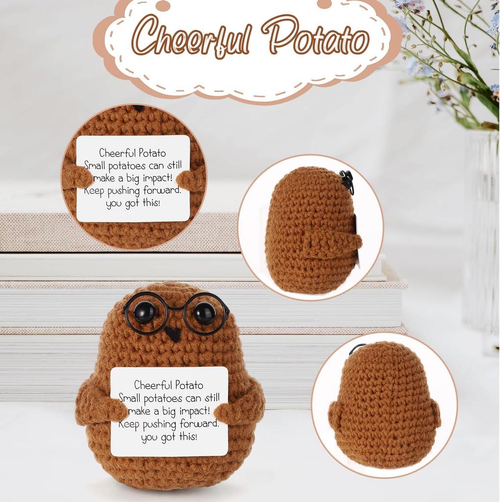 Funny Handmade Crochet Glasses Potato Doll Birthday & Christmas Gifts Crochet Positive Potato Desktop Ornament Home Decoration
