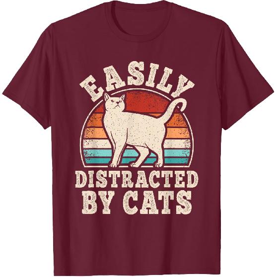 Easily Distracted by Cats Retro Cat Lover Vintage Men Women T-Shirt