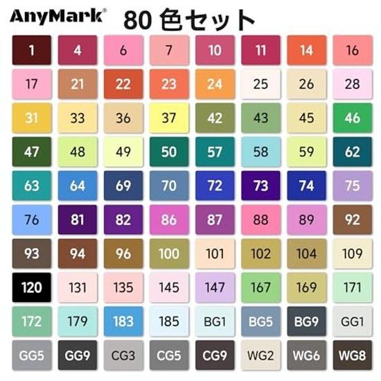 Маркеры для иллюстраций AnyMark 80 цветов Спиртовые Двусторонний наконечник Профессиональный набор для творчества Раскрашивание для взрослых Скетчинг манги