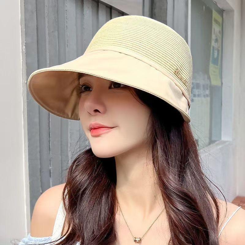 UV protection sun hat women's big eaves foldable sunshade ponytail travel straw hat outdoor fashion sunscreen hat
