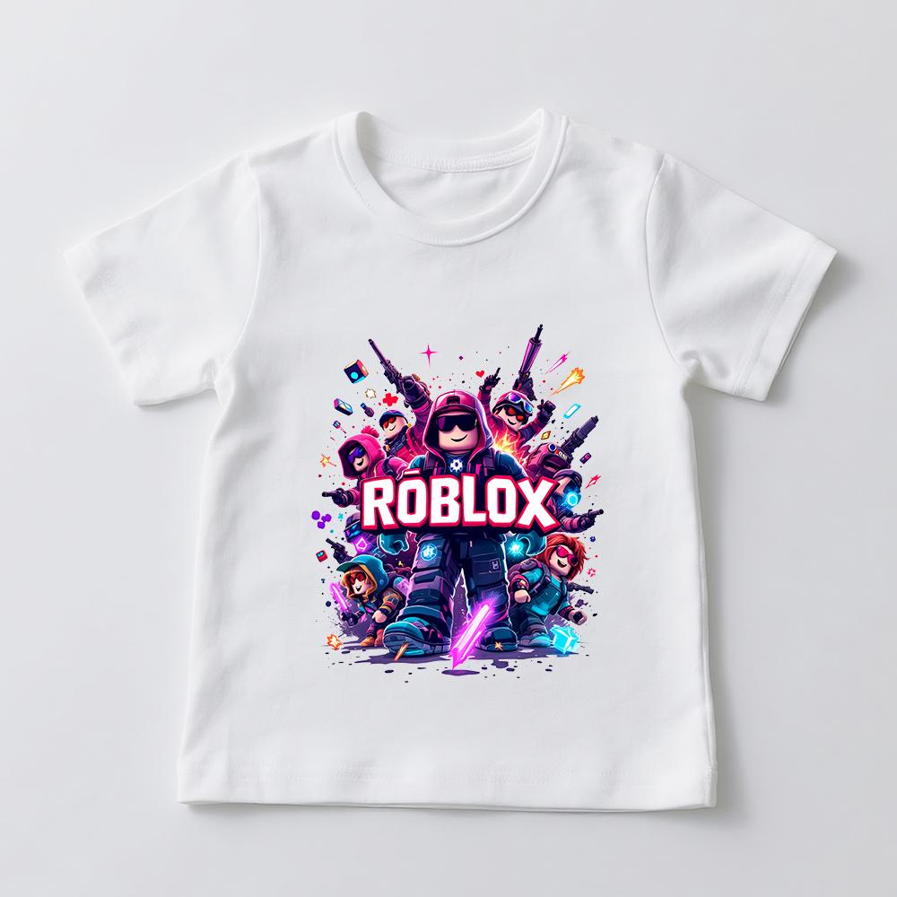 Игровая футболка Roblox из хлопка для детей, мальчиков и девочек, с коротким рукавом, детская футболка с принтом, повседневная одежда для игр