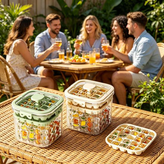 Portable Ice Cube Maker with Lid and Ice Shovel Reusable Ice Tray Food-Grade Safe Storage Container for Home RV Outdoor BBQ Pool Party Camping
