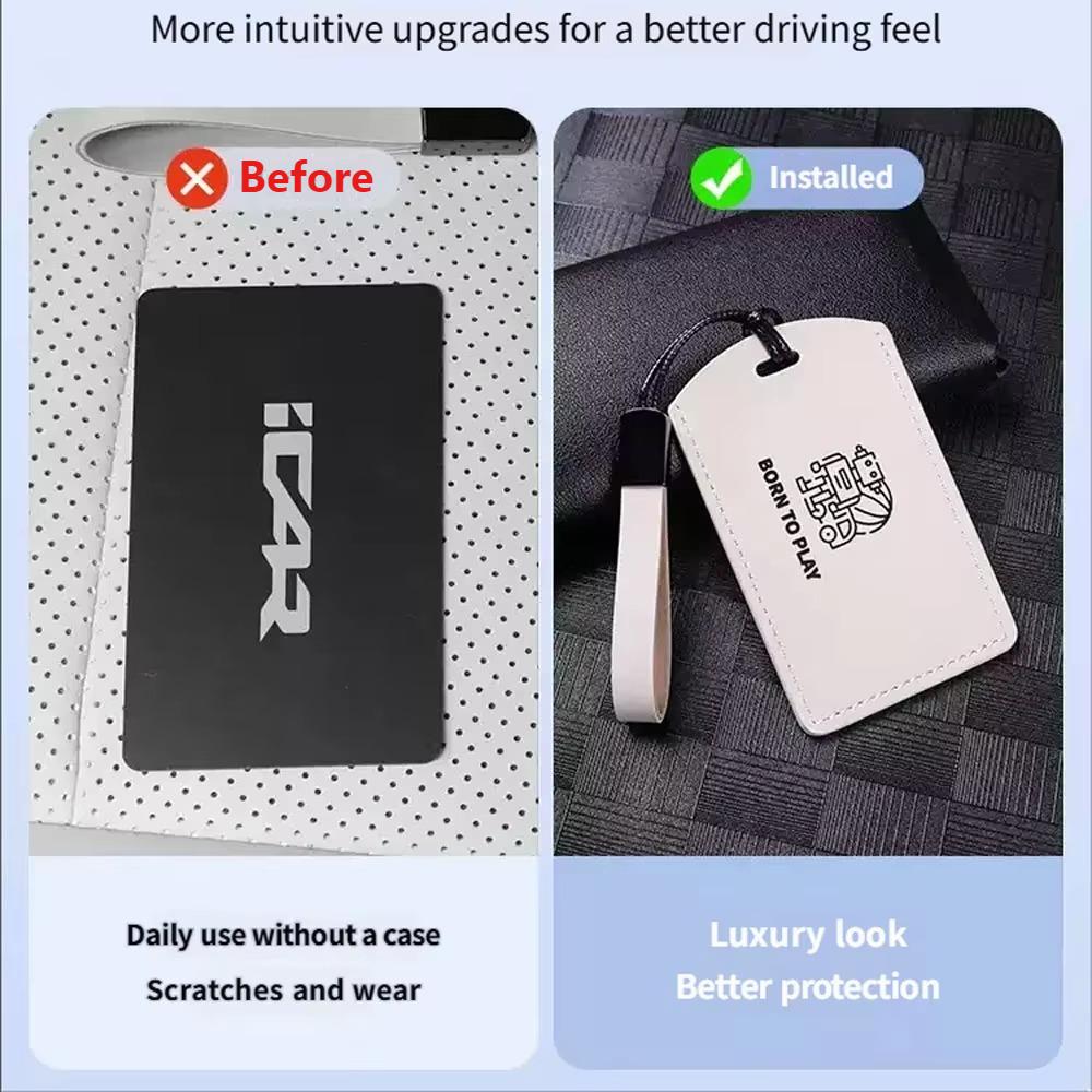 For Chery iCAUR V23 iCAR V23 2024-2026 Leather Key Fob Cover NFC Card Case All-Round Protection Smart Key Shell Card Sleeve