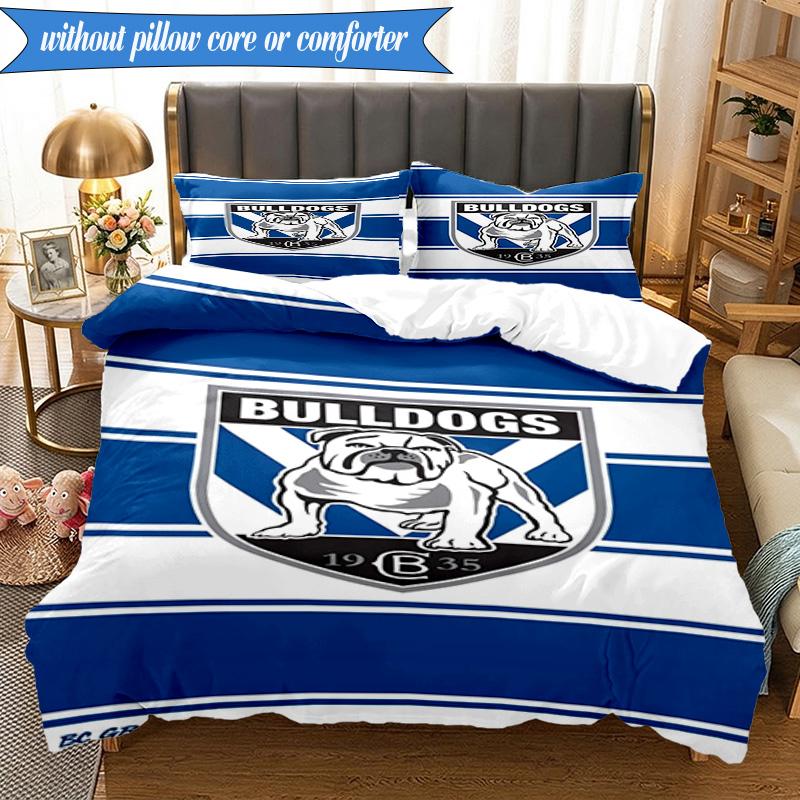 3PCS Bulldogs Team Crest Design Bedding Set 2D Printing (Includes 1 Duvet Cover + 2 Pillowcases Coreless), Bedroom decor,Fan gift