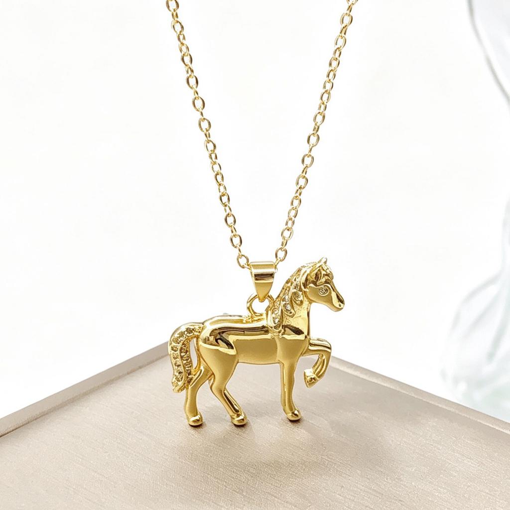 New Arrival Zircon Horse Pendant Fashion Party Wedding Jewelry for Women Men Lucky Running Horse Chain Gold Plated Necklace Gift
