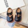 2024 Девочки Кожаные Туфли Черные Круглые Носки Черная Форма Школьные Туфли Бантик Нескользящие Плоские Туфли Детская Модная Повседневная Обувь Детская Обувь