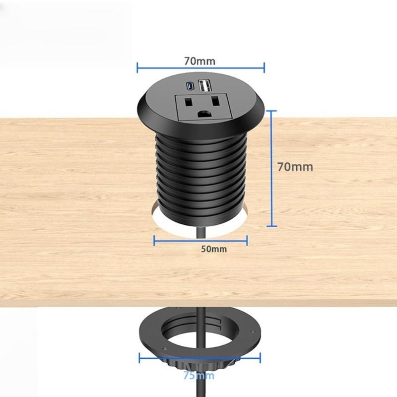 Скрытая встраиваемая круглая розетка с портом для зарядки USB A и Type C 18 В, вырез 50 мм, безопасная для домашнего офиса