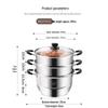 Meichu 304 Stainless Steel 3-Tier Steamer Pot