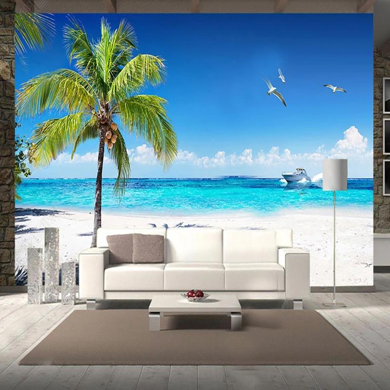 Современный простой 3D пляжный пейзаж с кокосовой пальмой фото обои для гостиной прикроватный фон настенная 3D фреска