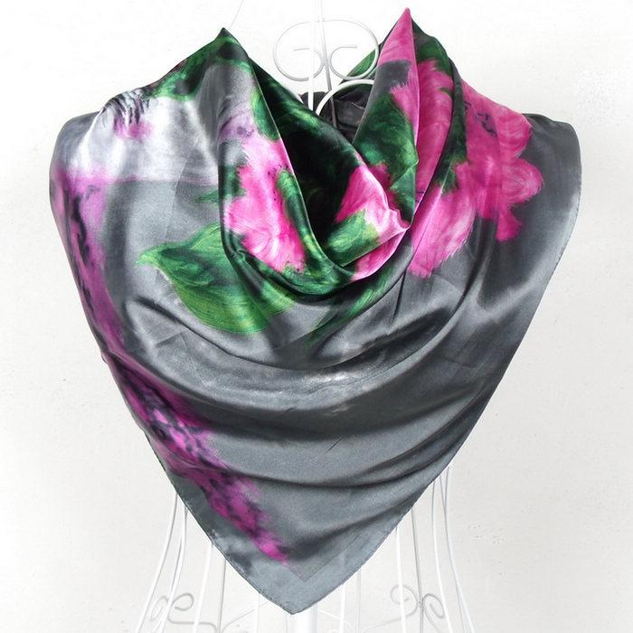 2015 Square Polyester Silk Scarf New Sunflower Pattern 90*90cm Ladies' Satin Sqaure Scarves Printed New Style Women Headscarf