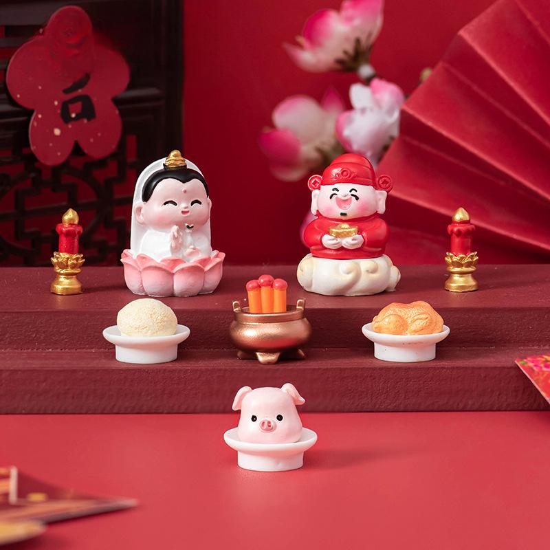 New Year Worship Guanyin Small God of Wealth Resin Crafts Blind Box Accessories Micro Landscape Desktop Car Carrying Fortune Small Decoration
