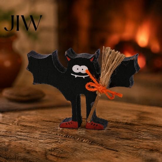 Indoor Seasonal Home Ornament Halloween Wooden Table Sign, Cute Ghost Witch Hat Bat Freestanding Tiered Gift for Friends Tray Ornament, Rustic