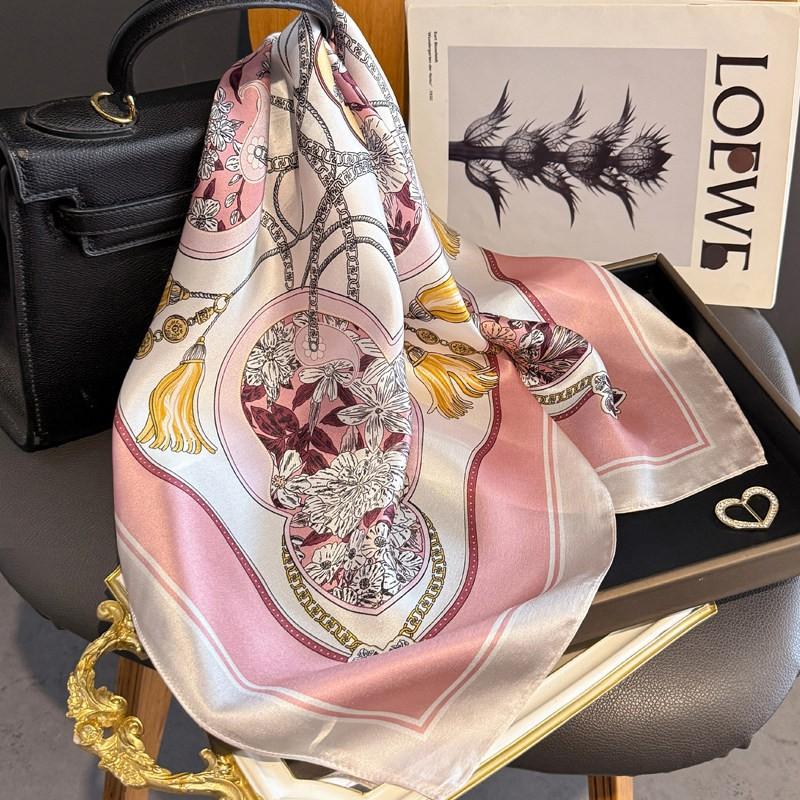 100% Mulberry Silk Small Square Scarf Pink Plum Blossom Women Fashion Office Wear