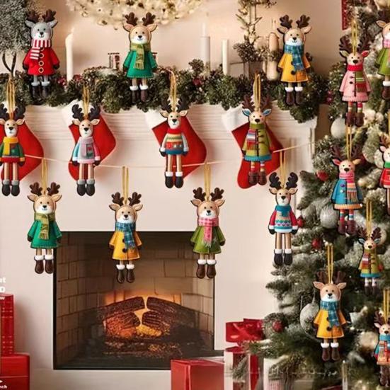 Рождественские подвесные украшения в виде оленей, 2D деревянные украшения в виде оленей, красочные украшения в виде оленей